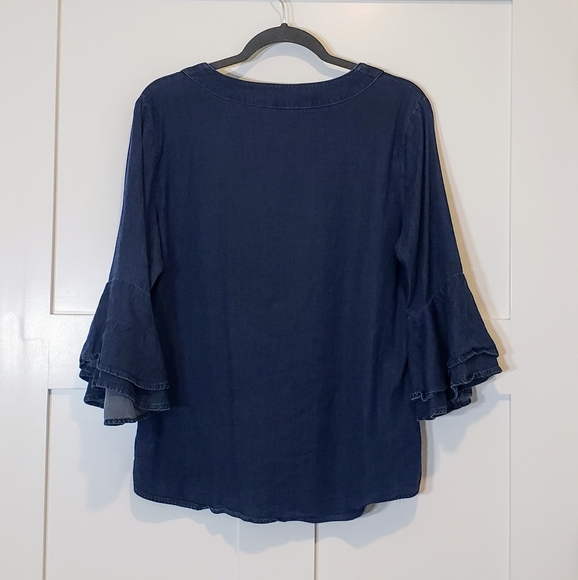 NYGARD Lyocell Chambray Denim V Neck Tunic Stretch Bell Sleeves Size Med… - Picture 9 of 11